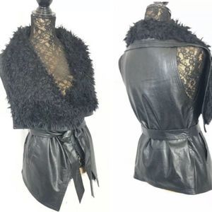 LOVE TREE Faux Leather Draped Sherpa Collar